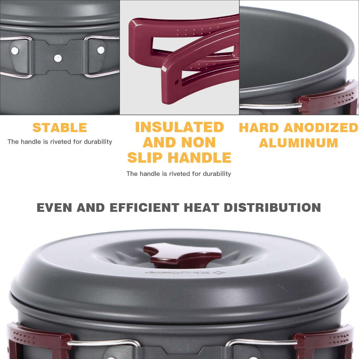 kingcamp-18-piece-camping-cookware-set-with-large-pot-medium-pot-and-frying-pan image 3