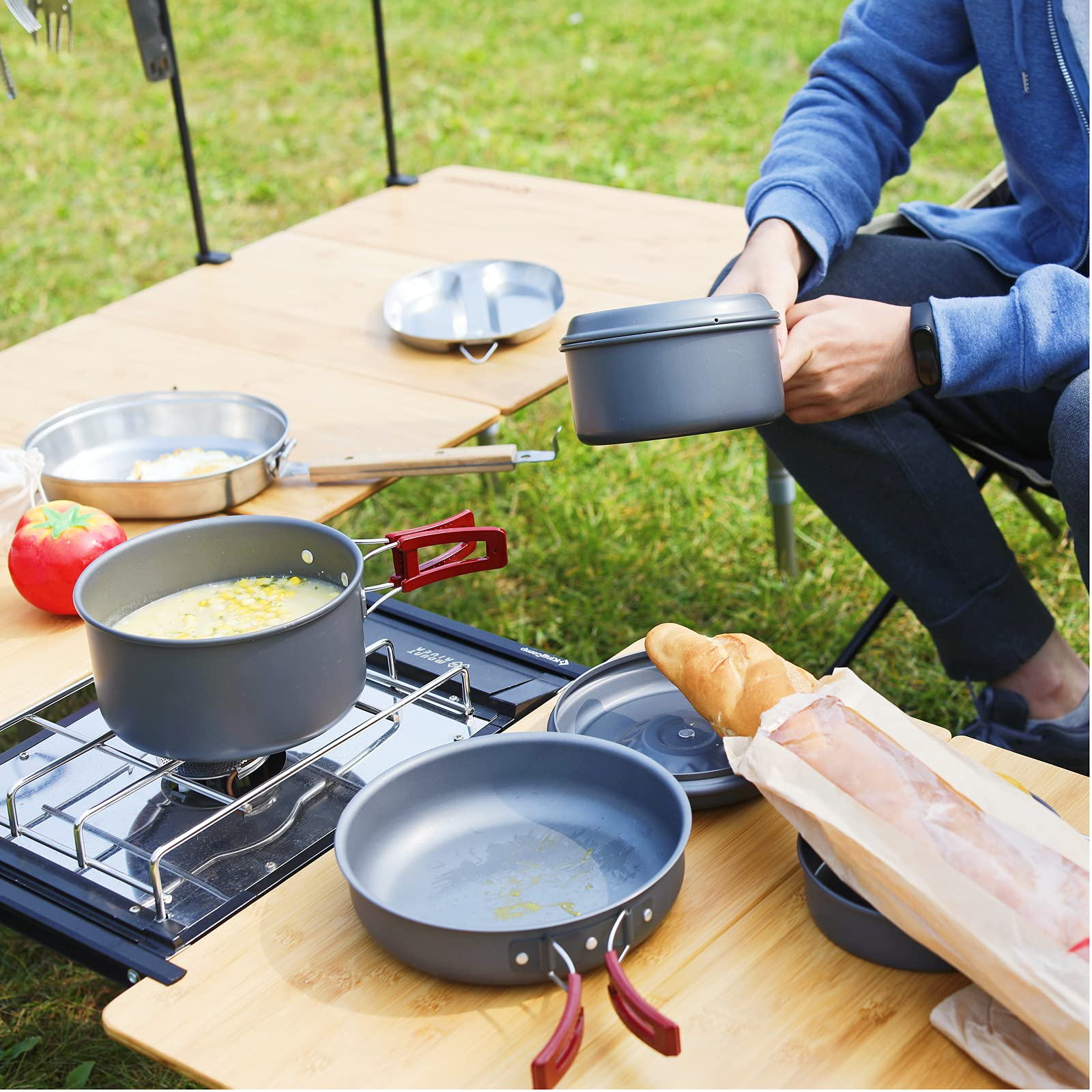 kingcamp-18-piece-camping-cookware-set-with-large-pot-medium-pot-and-frying-pan image 7