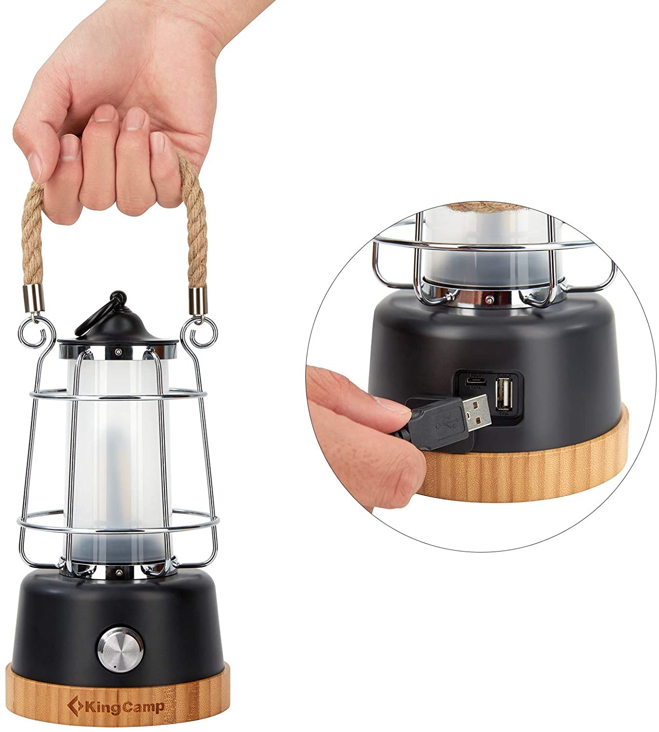kingcamp-adjustable-brightness-rechargeable-lantern-vintage-style-led-usb-port image 2