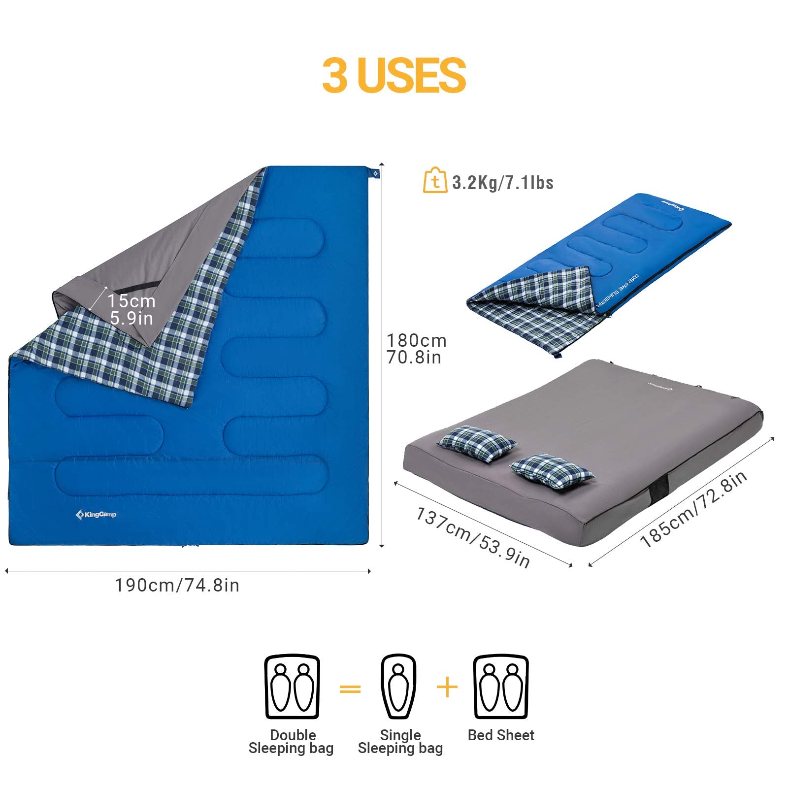 kingcamp-airbed-fitted-double-sleeping-bag-with-sheet-pillows-camping-sleep-syst image 3