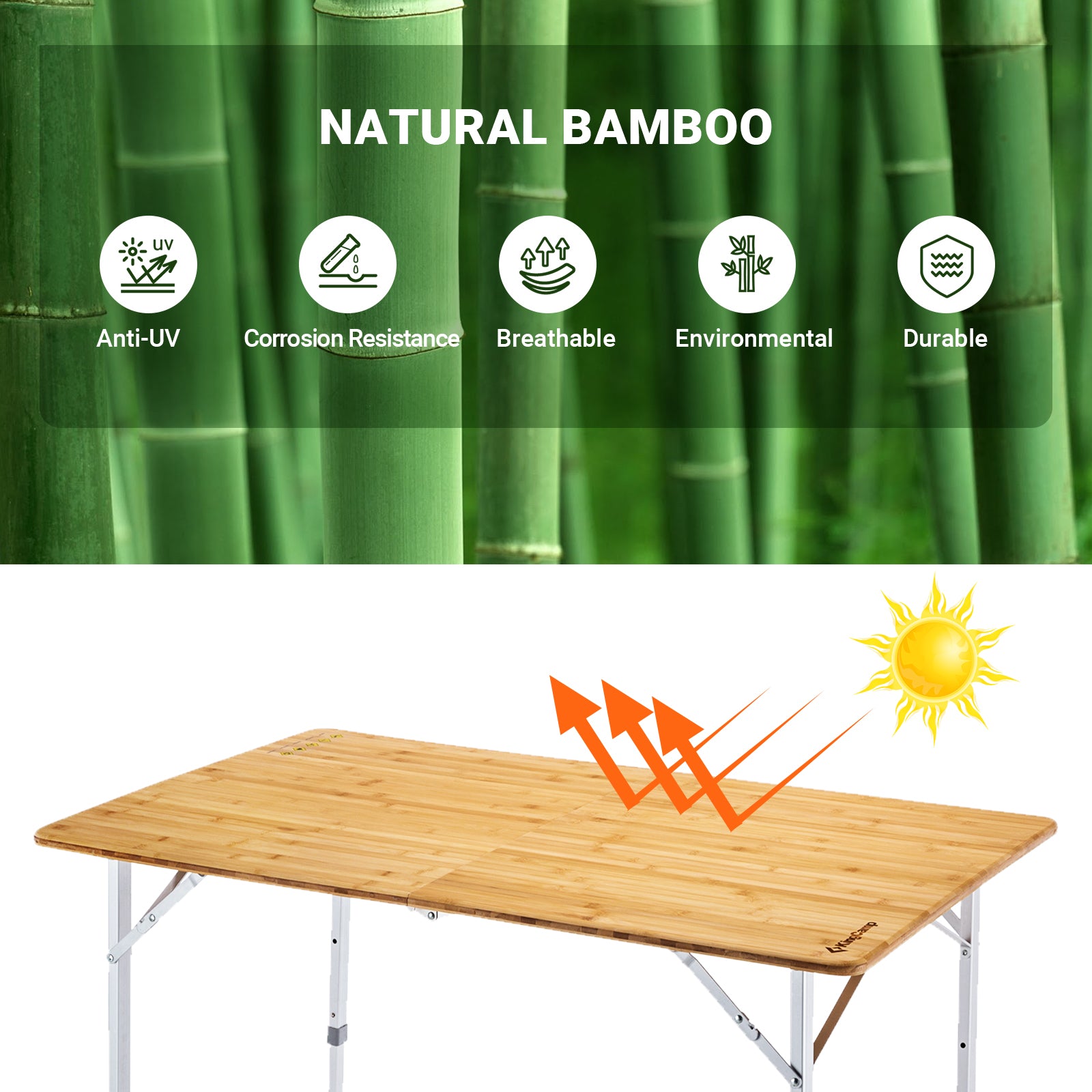 kingcamp-2-fold-6-person-bamboo-folding-table-47x27-adjustable-height-camping-pi image 4