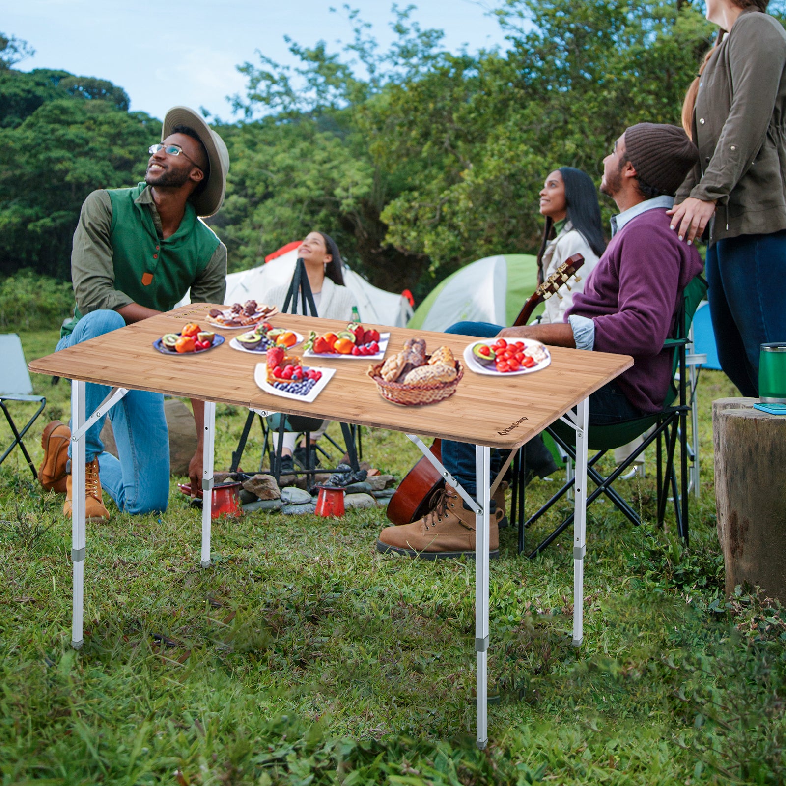 kingcamp-2-fold-6-person-bamboo-folding-table-47x27-adjustable-height-camping-pi image 2