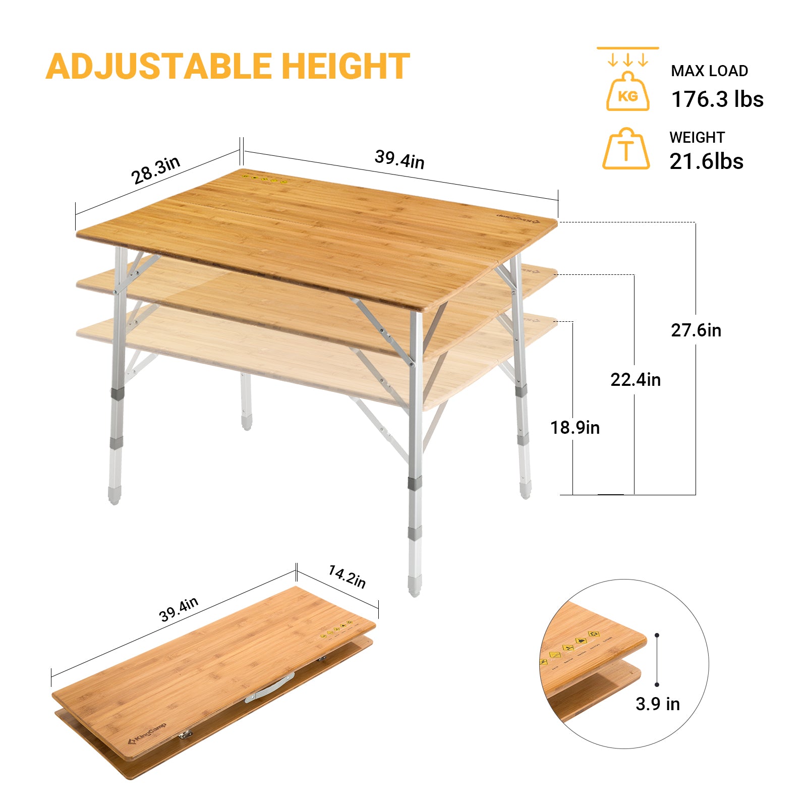 kingcamp-2-folded-4-people-bamboo-adjustable-camping-table-39x28 image 2