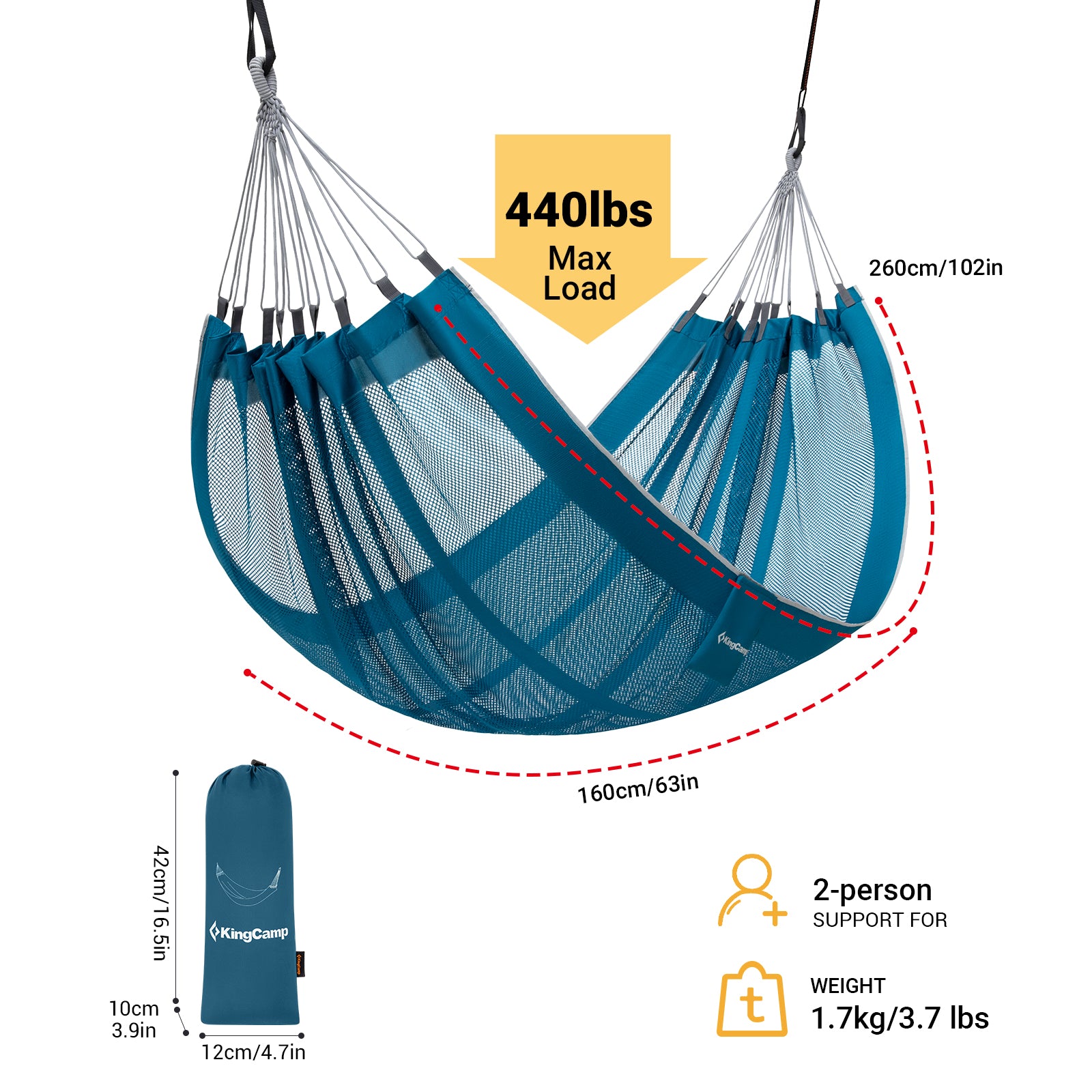 kingcamp-double-mesh-hammock-with-2-tree-straps-2-person-ultralight-camping-hamm image 7