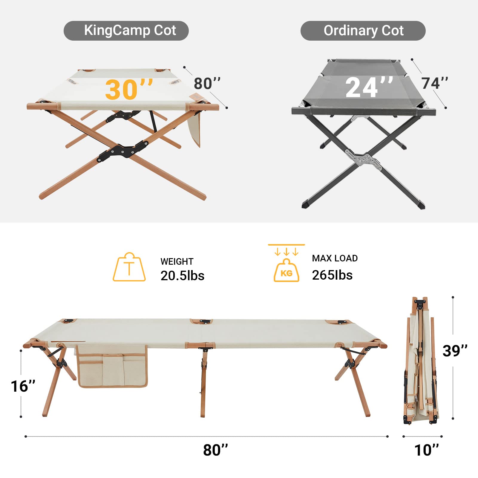 kingcamp-folding-bed-portable-cot-durable-camping-cot-with-hardwood-frame image 2