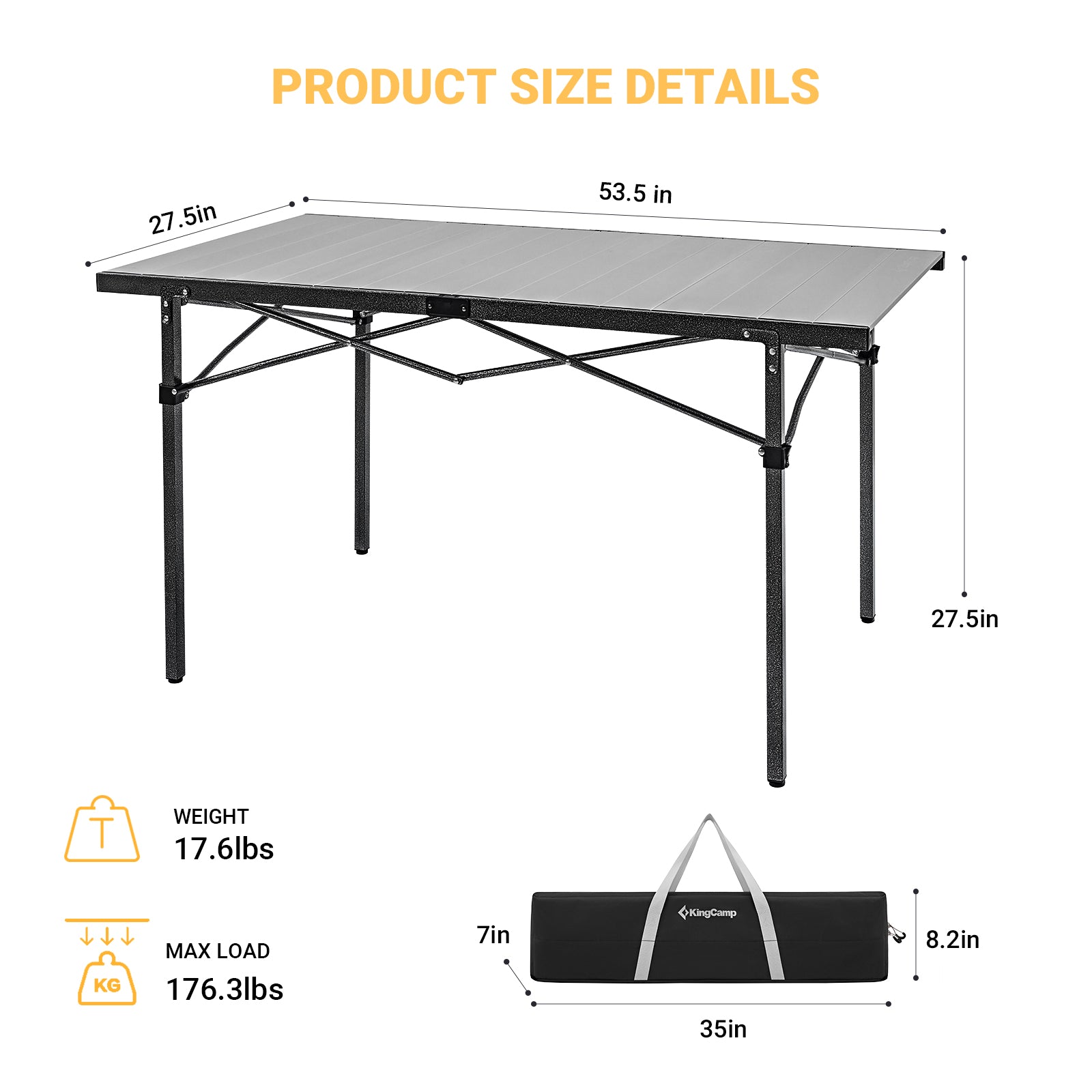 kingcamp-granite-aluminum-folding-table-for-4-6-person-53x27-inches image 2
