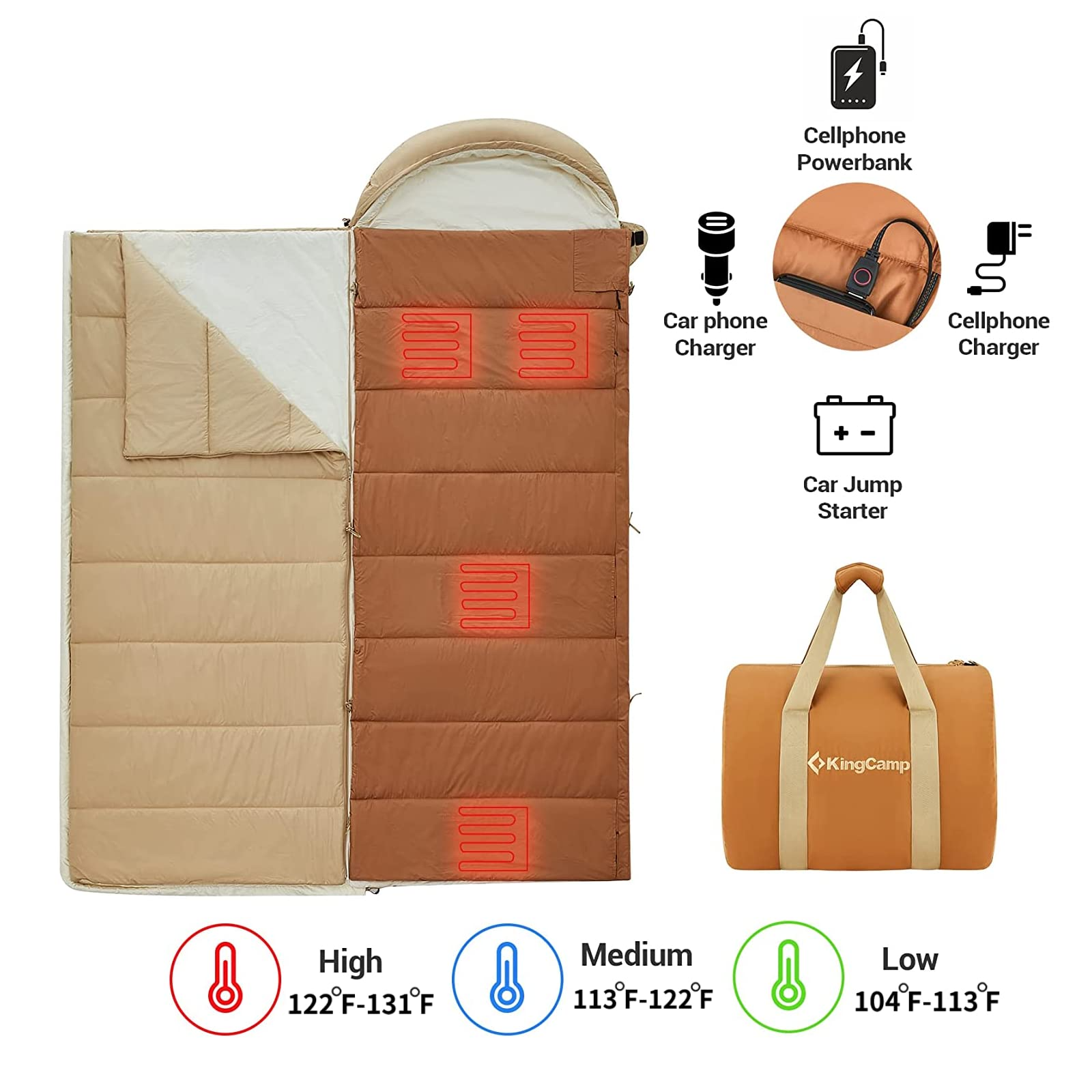 kingcamp-heated-sleeping-bag-with-3-temperature-settings-graphene-heating-3-in-1 image 5