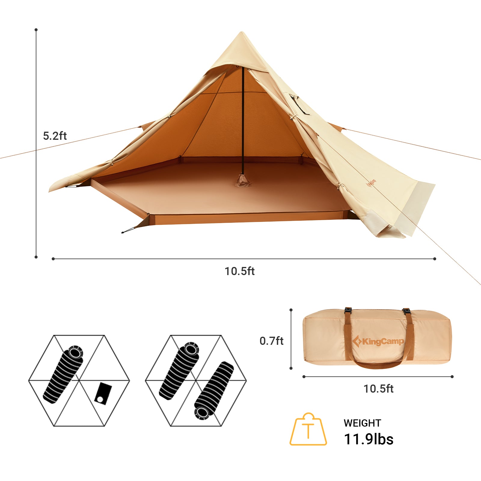 kingcamp-torino-4-season-waterproof-tipi-tent-with-stove-jack-1-2-person-hot-ten image 2