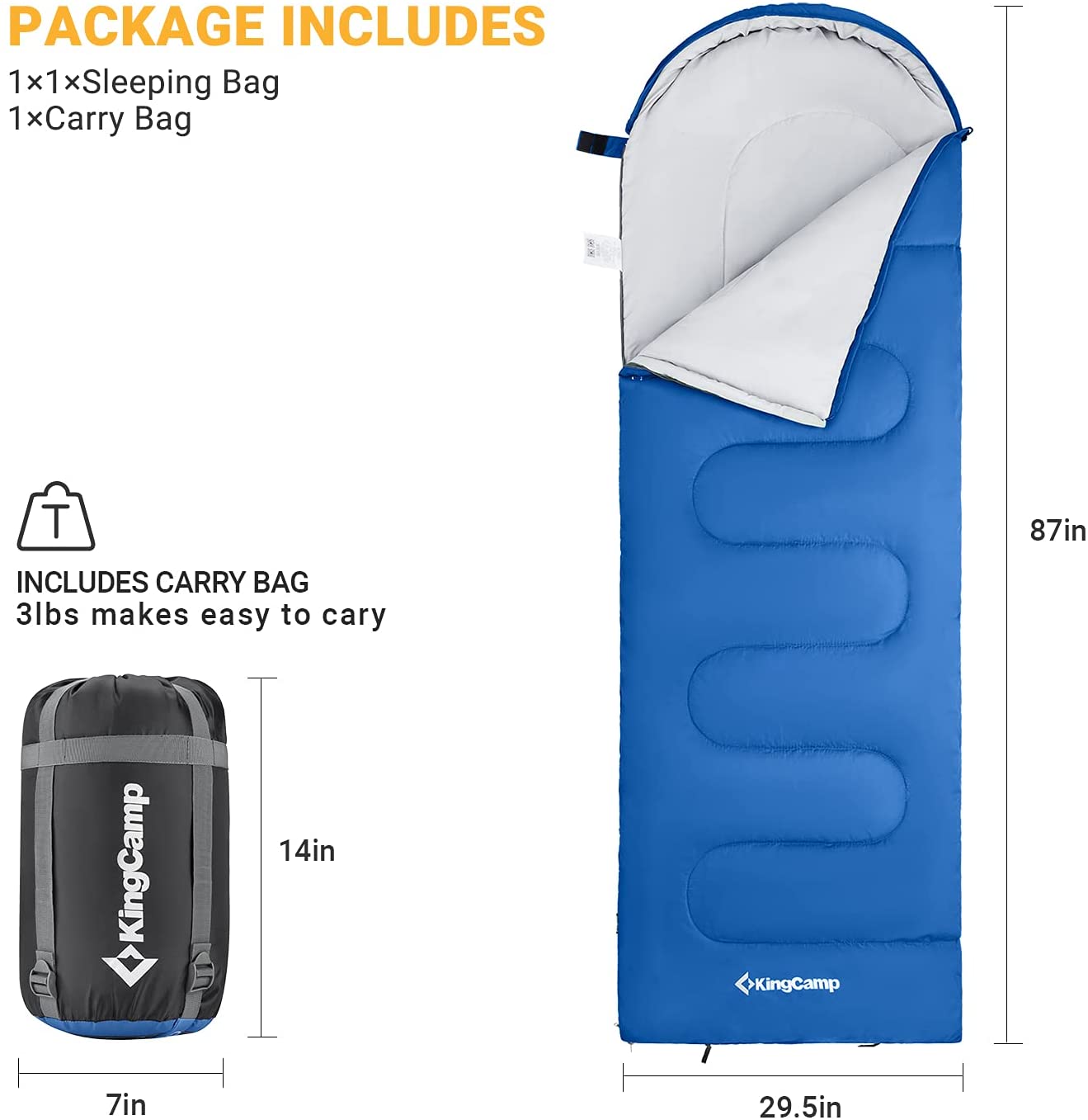 kingcamp-oasis-250-sleeping-bag-44-f-3-season-synthetic-mummy-bag-with-splicable image 4