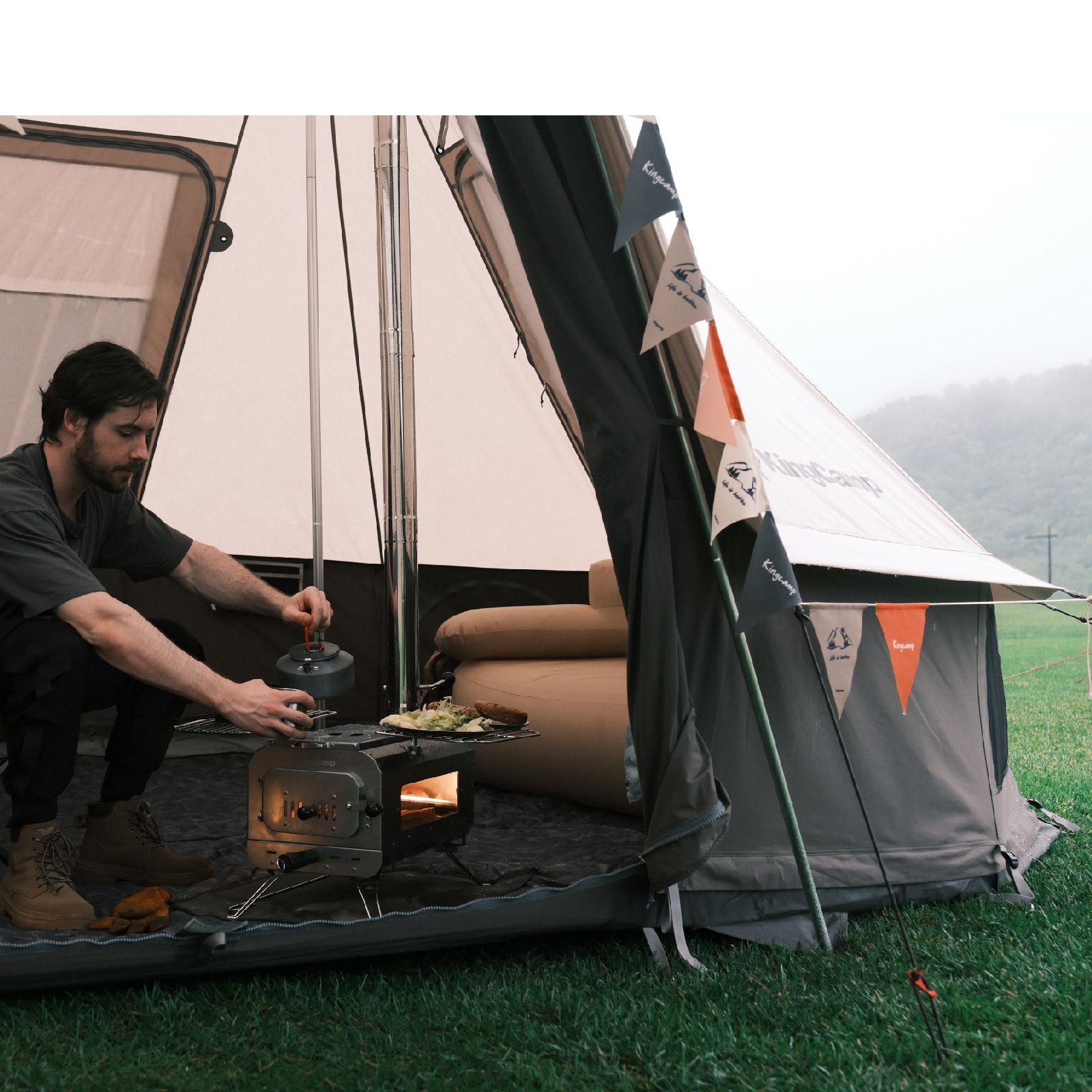 kingcamp-khan-villa-glamping-tent-4-in-1-bundle-with-stove image 2