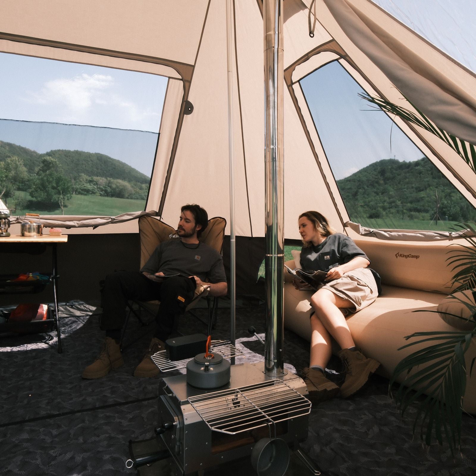 kingcamp-khan-villa-glamping-tent-4-in-1-bundle-with-stove image 8