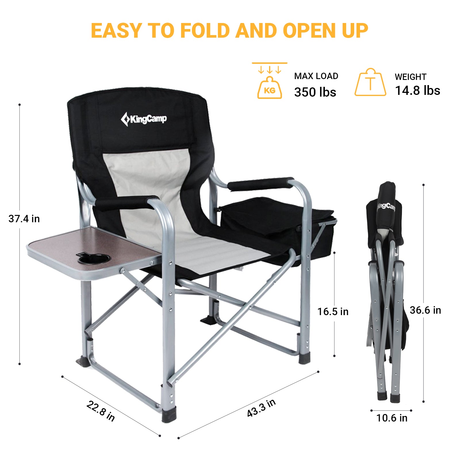 kingcamp-oversized-padded-folding-director-chair-with-cooler-bag image 2