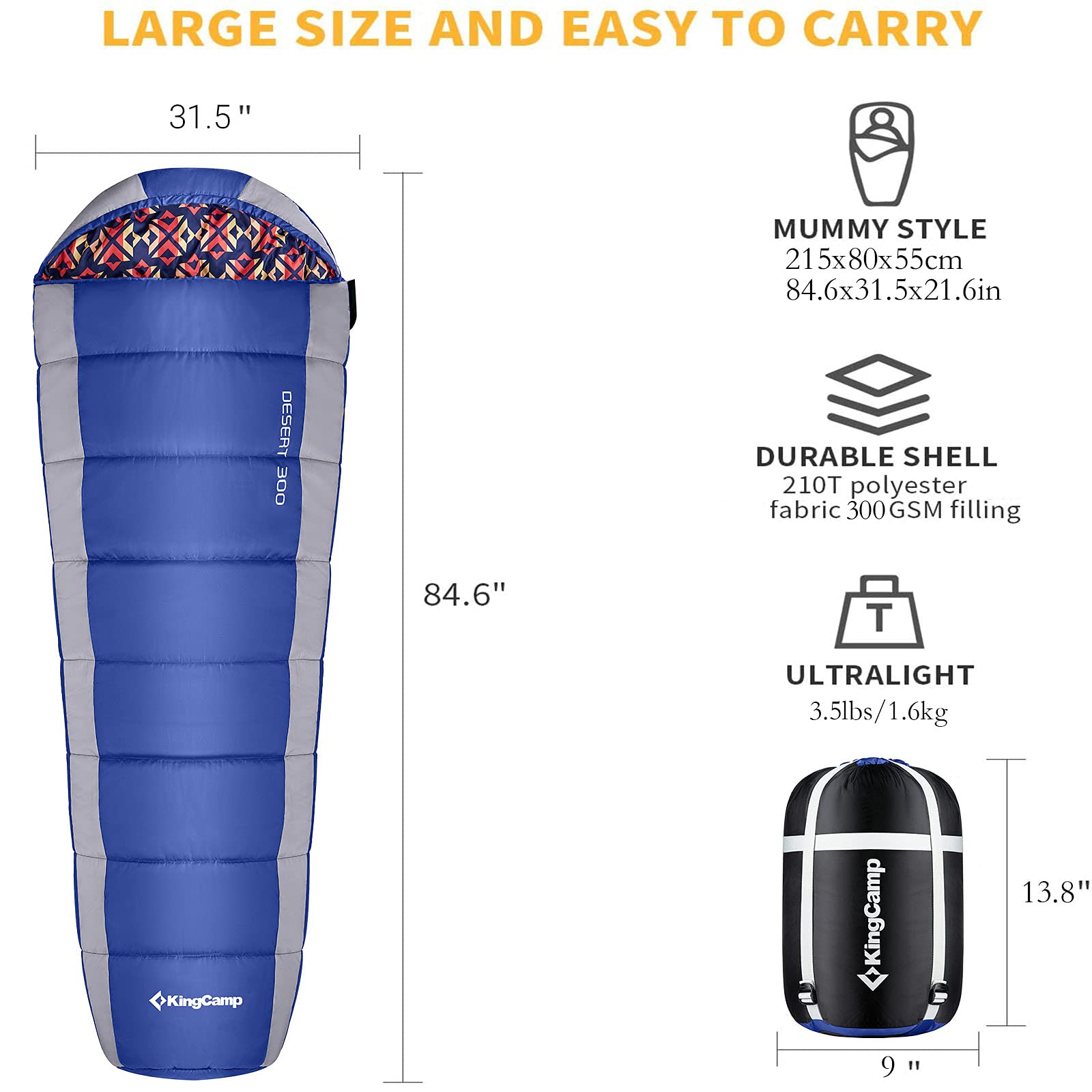 kingcamp-mummy-3-seasons-sleeping-bags-desert-300-series-water-resistant-double- image 2