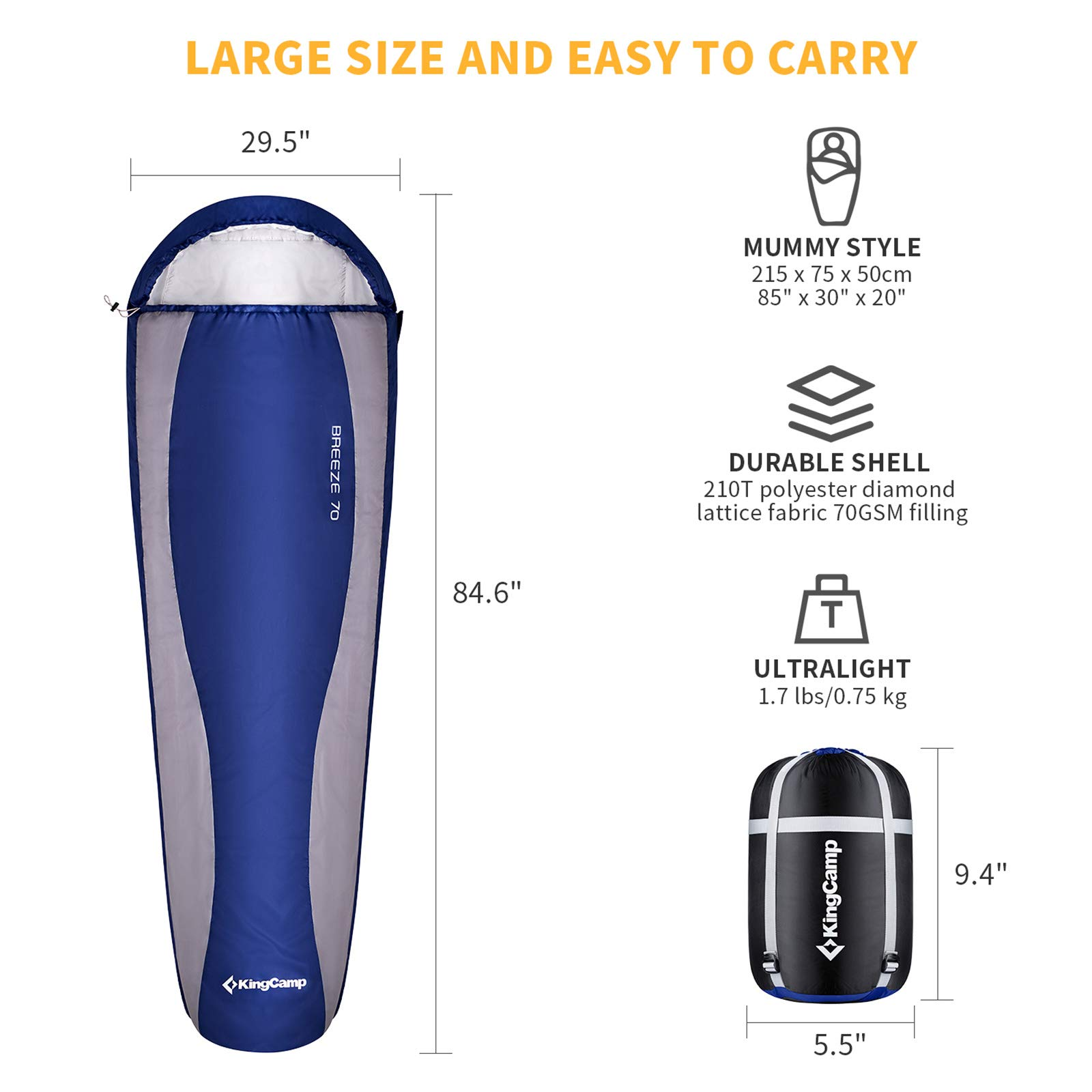 kingcamp-mummy-ultralight-backpacking-sleeping-bags-210t-polyester-packable-for- image 2