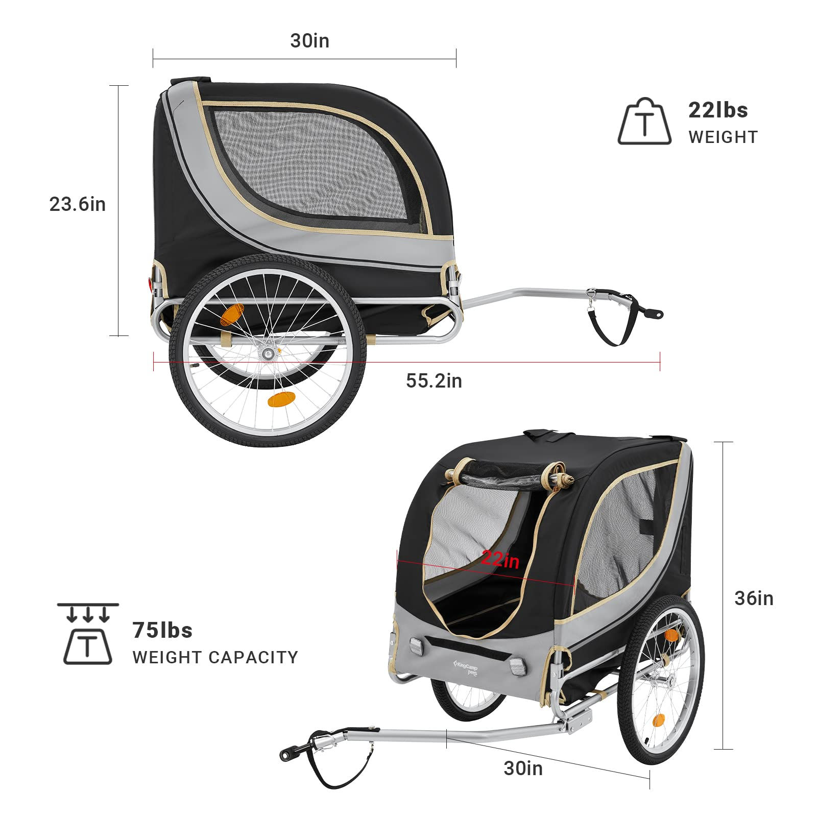 kingcamp-pet-bike-trailer-dog-carrier image 2