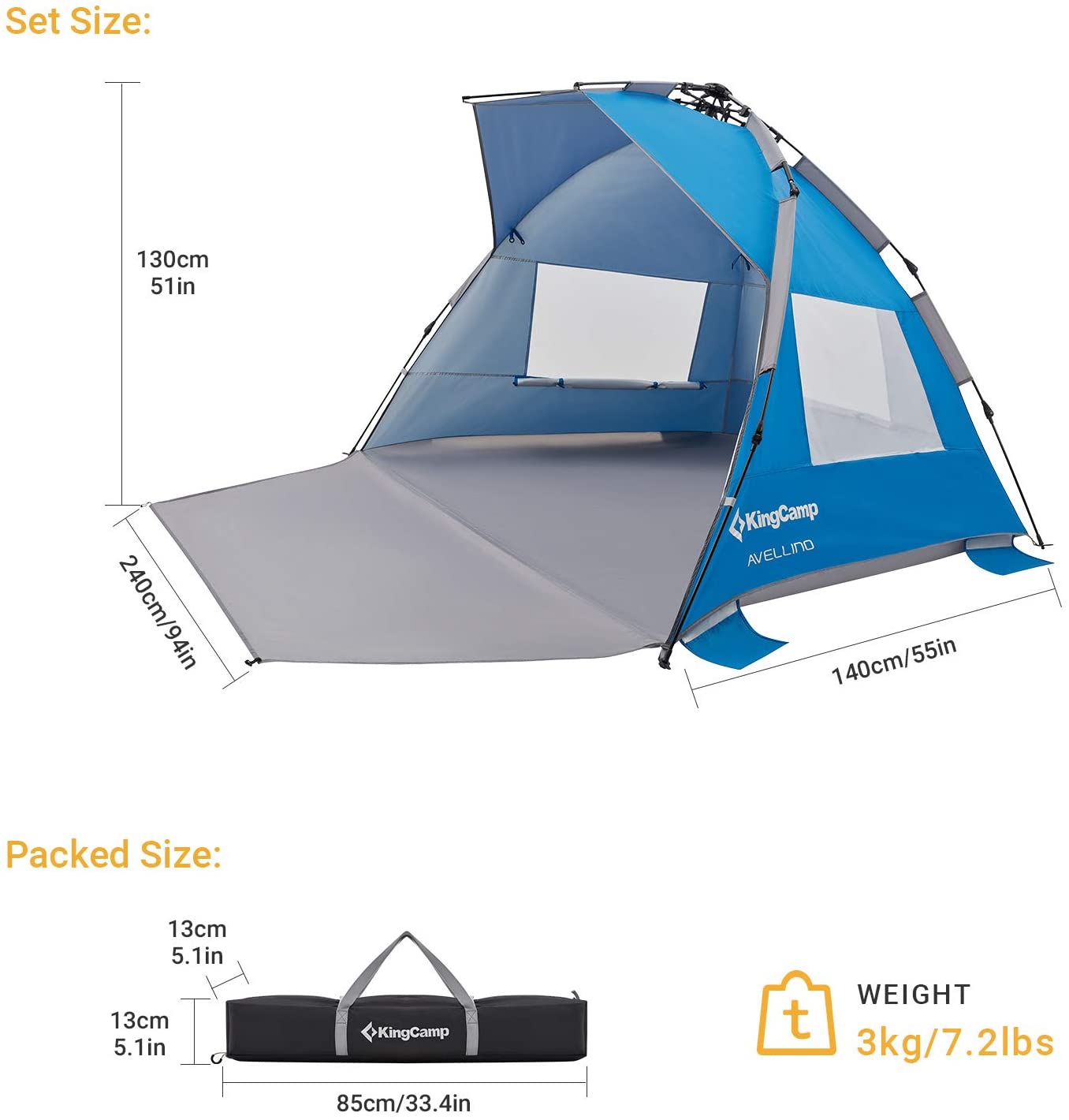 kingcamp-pop-up-beach-tent-3-4-person-automatic-sun-shelter-with-upf50-silver-co image 2