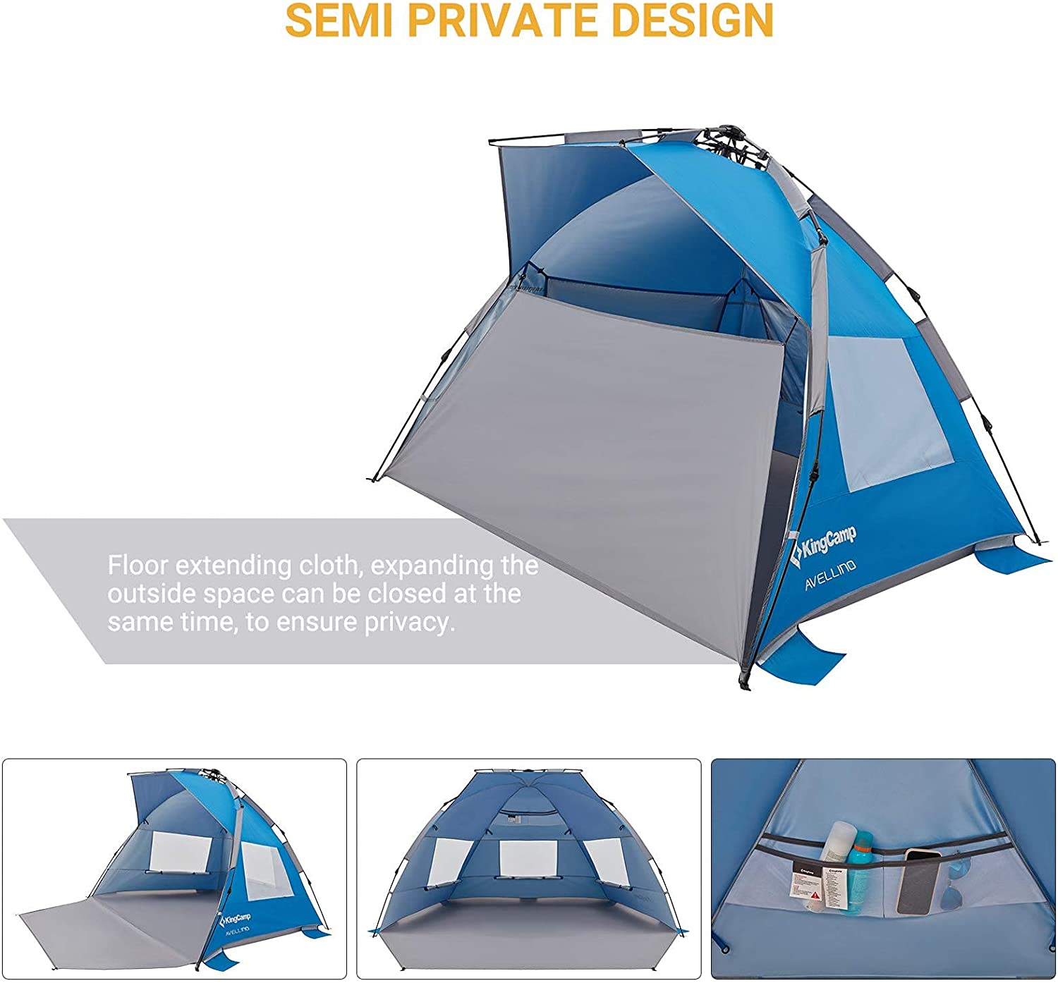 kingcamp-pop-up-beach-tent-3-4-person-automatic-sun-shelter-with-upf50-silver-co image 3