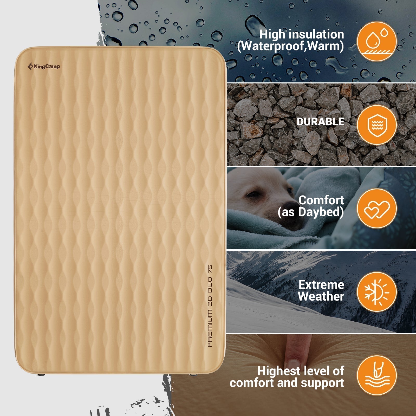 kingcamp-khaki-single-3d-3-inch-thick-self-inflating-sleeping-mattress-insulated image 2