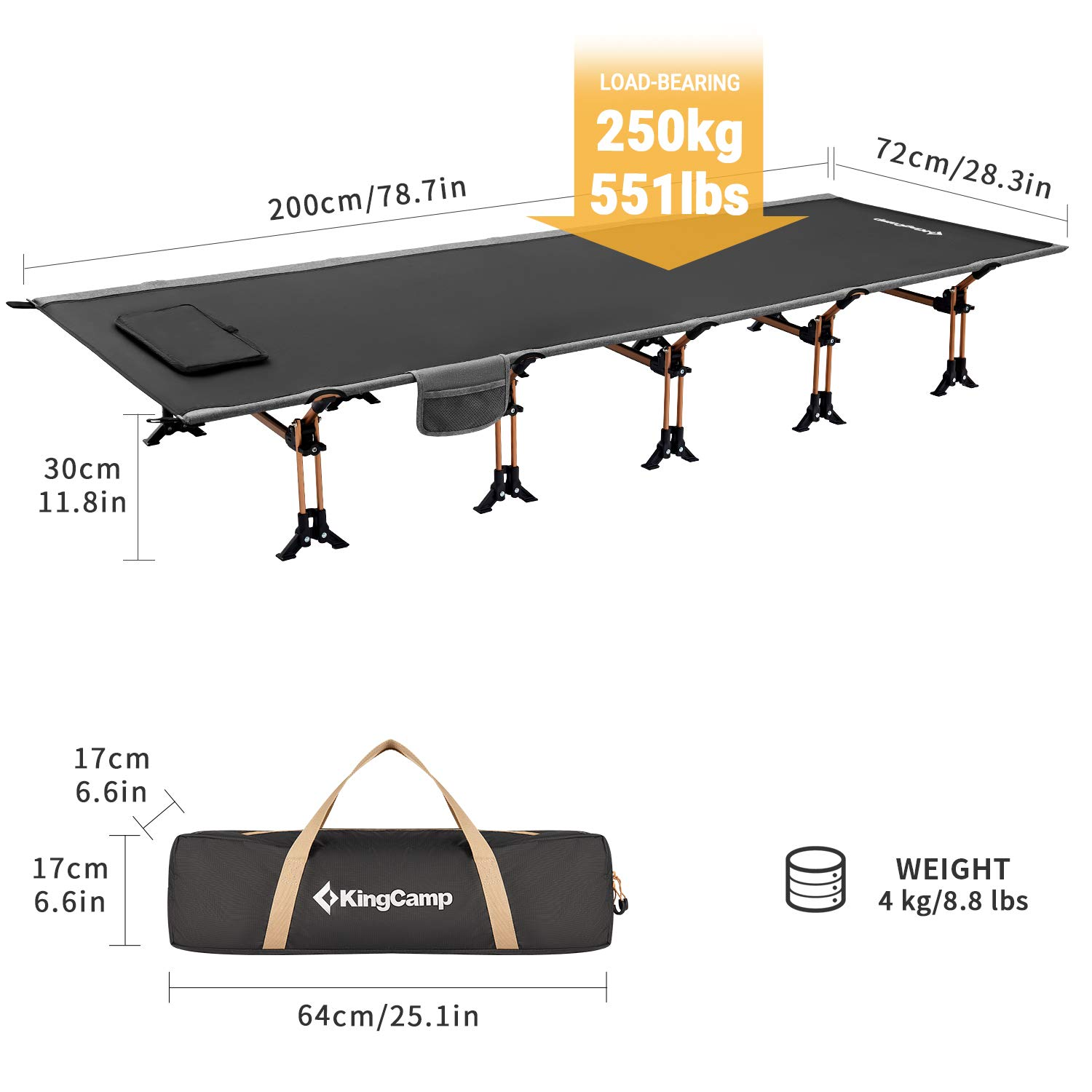 kingcamp-compact-folding-camping-cot-with-250kg-capacity image 3