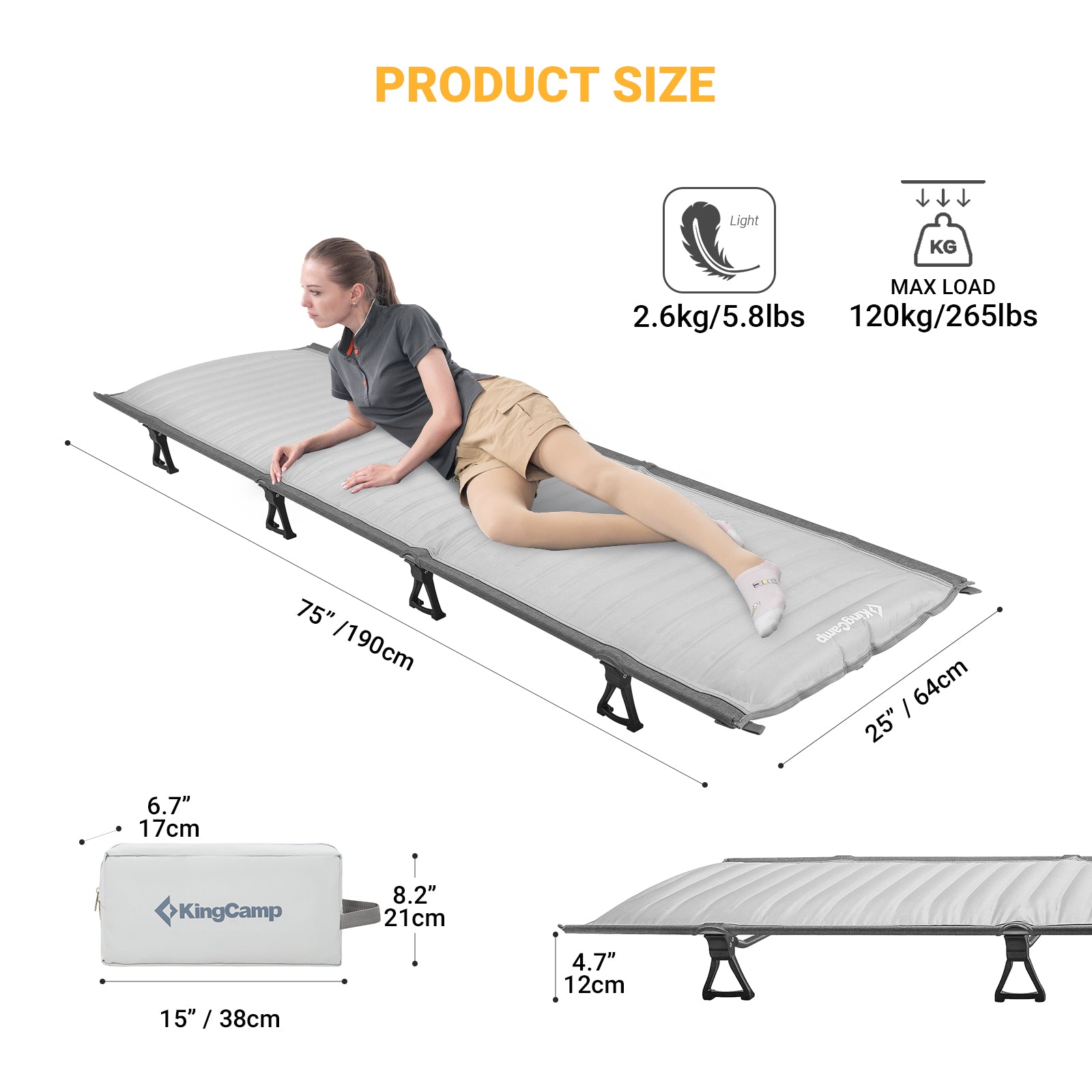 kingcamp-ultralight-oversized-folding-camping-cot-with-integrated-air-mattress image 2