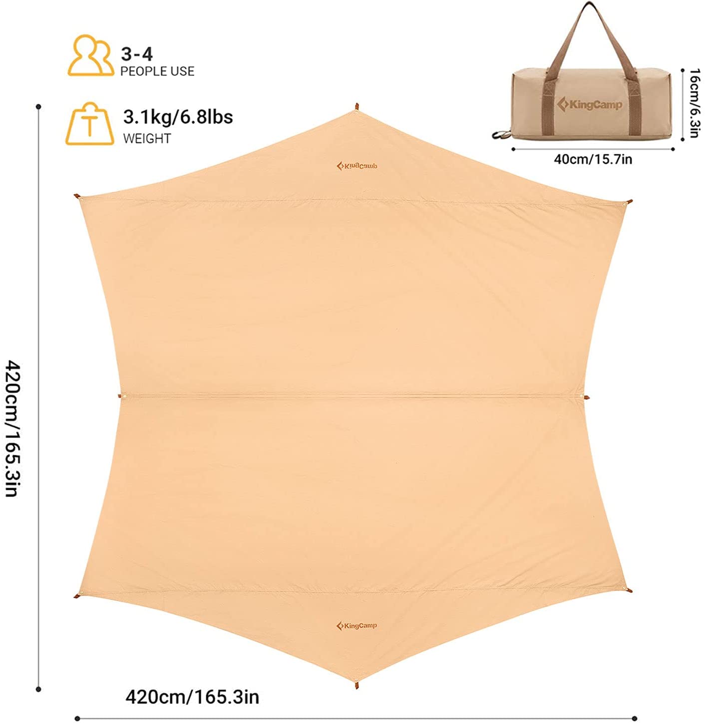 kingcamp-waterproof-ultra-lightweight-tent-tarp-with-upf-50-1-person image 2