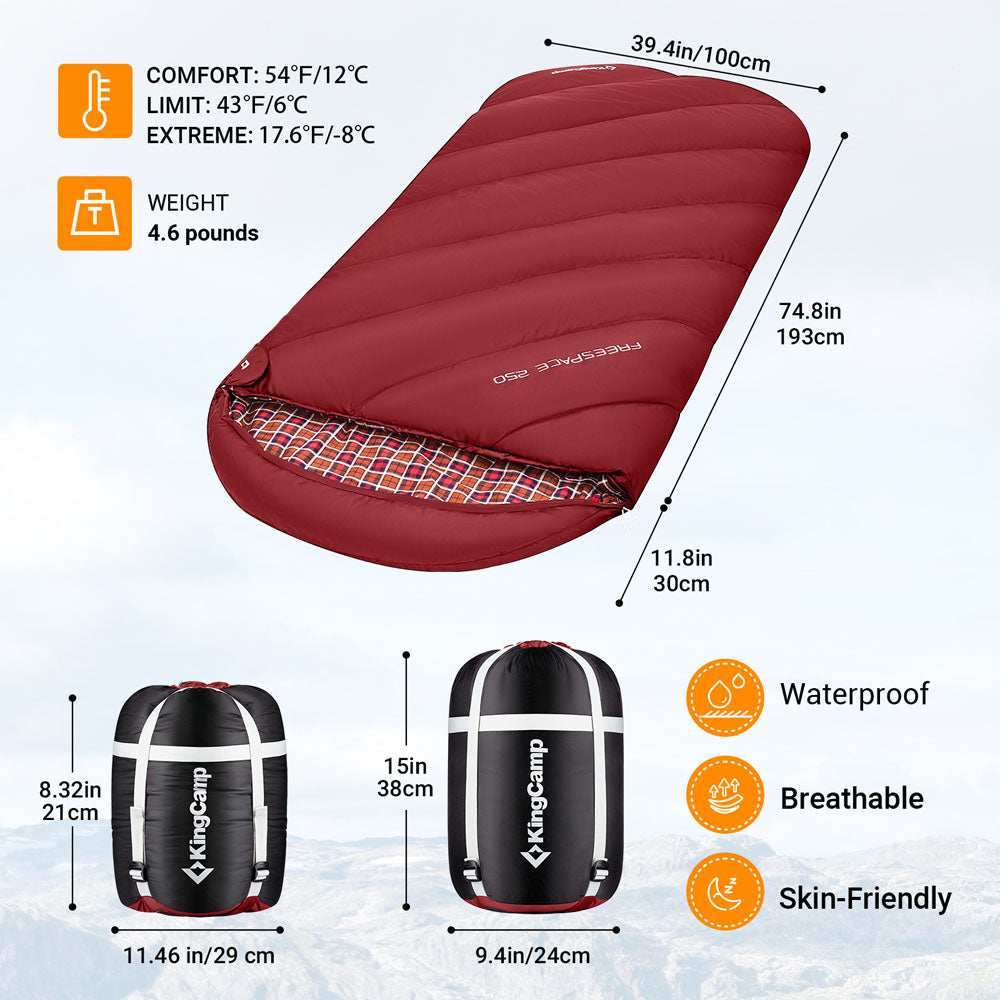 kingcamp-250g-filling-3-season-cotton-lining-wine-plus-size-sleeping-bag image 6