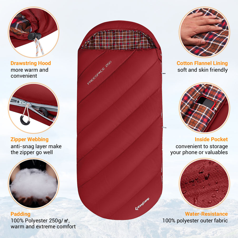 kingcamp-250g-filling-3-season-cotton-lining-wine-plus-size-sleeping-bag image 7