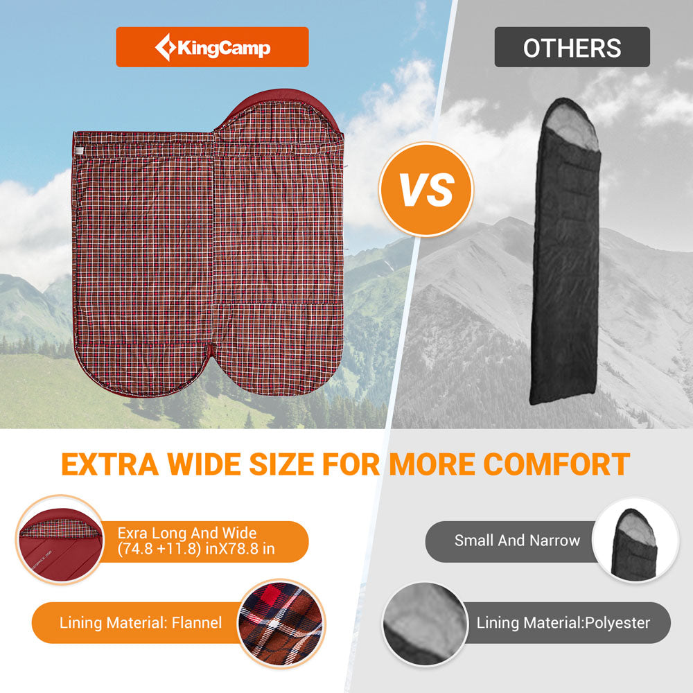kingcamp-250g-filling-3-season-cotton-lining-wine-plus-size-sleeping-bag image 5