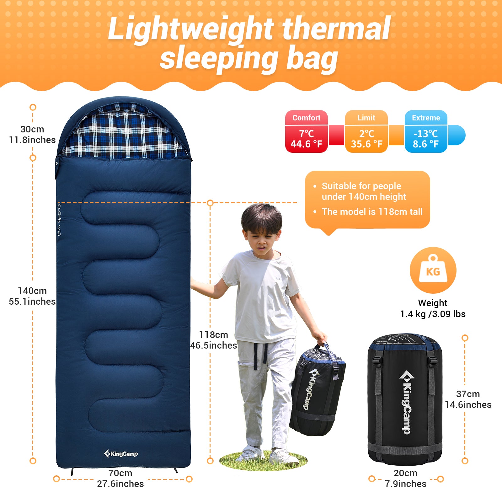 kingcamp-cloudy-300s-kids-sleeping-bag-envelope-with-hood image 8