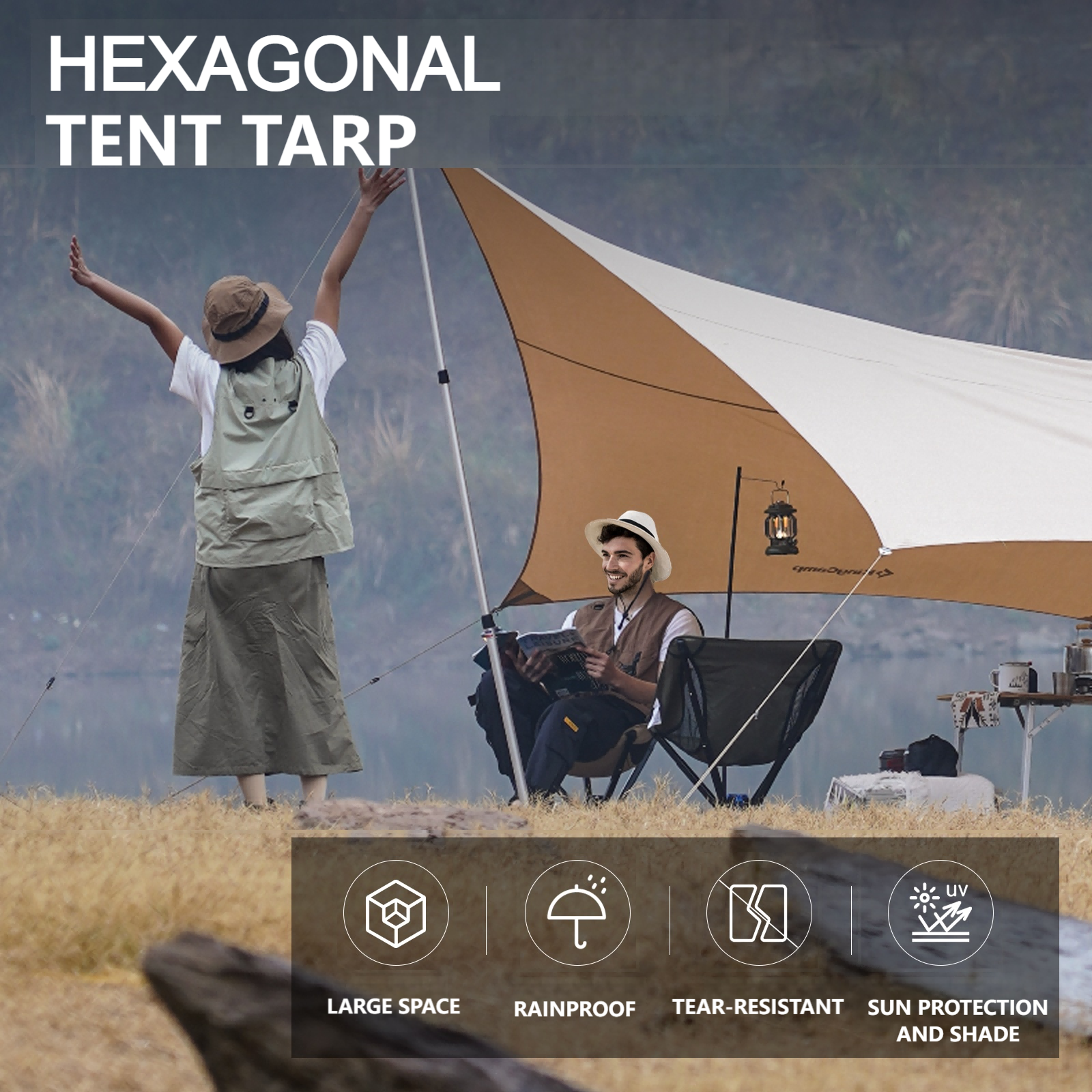 kingcamp-hexagonal-large-camping-tent-tarp-durable-t-c-fabric-sun-shelter image 6