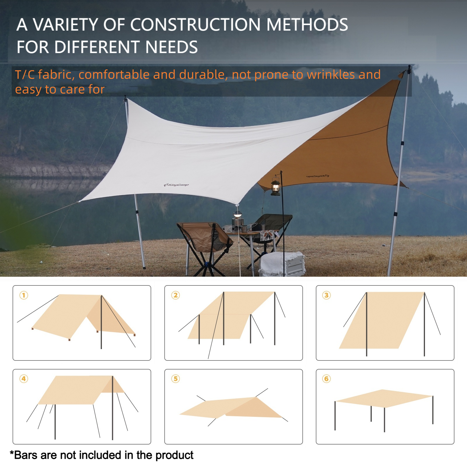 kingcamp-hexagonal-large-camping-tent-tarp-durable-t-c-fabric-sun-shelter image 7