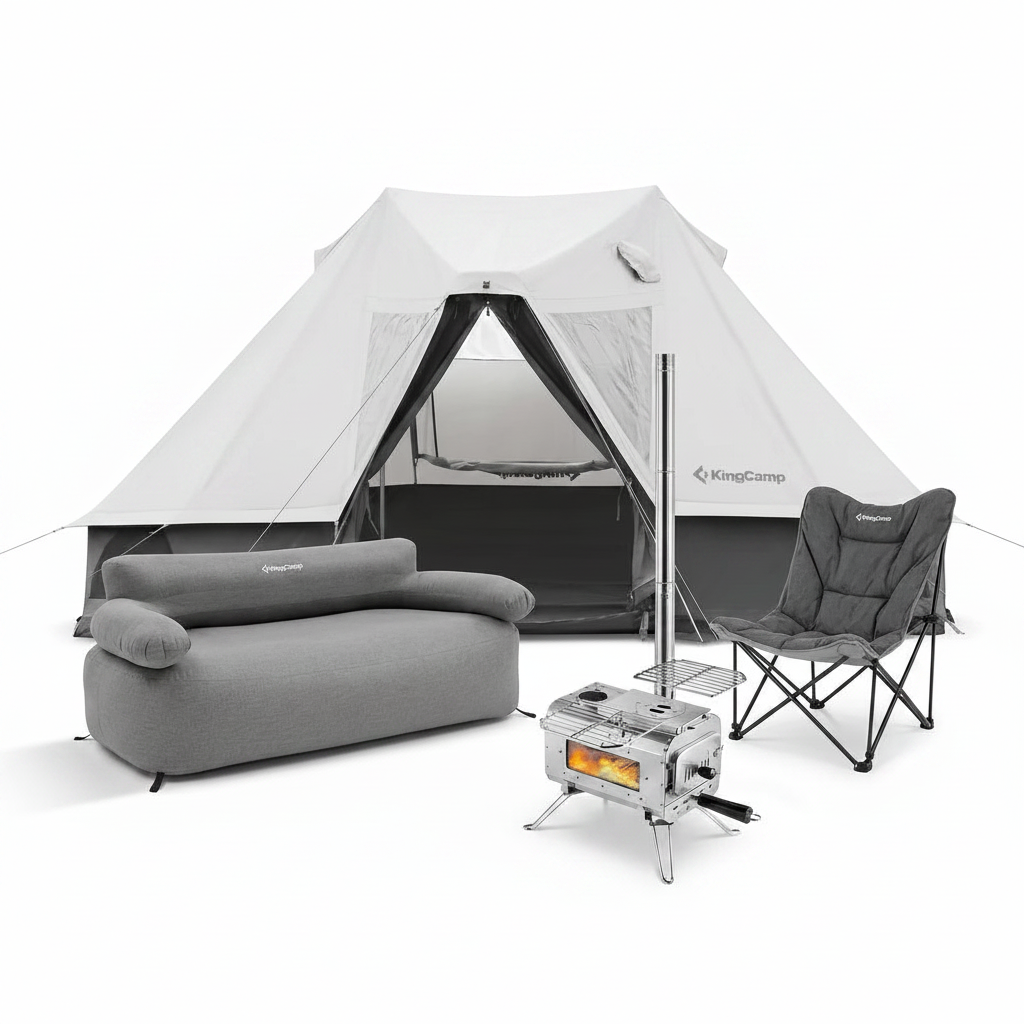 kingcamp-khan-villa-glamping-tent-4-in-1-bundle-with-stove image 1