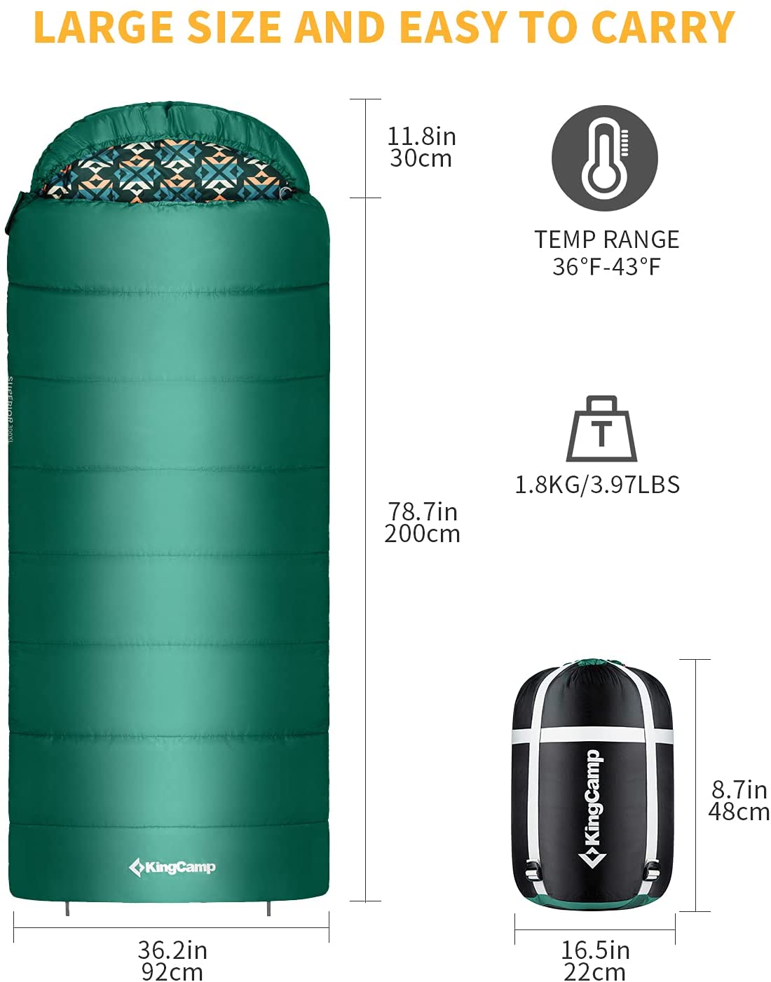 kingcamp-3-season-camping-sleeping-bag-lightweight-hollow-cotton-insulation image 2