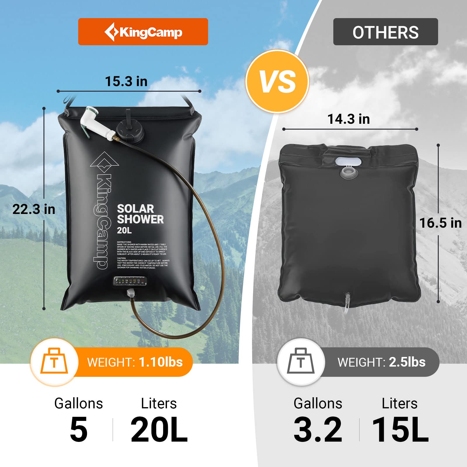 kingcamp-solar-shower-adjustable-hanging-outdoor-shower-20l image 2